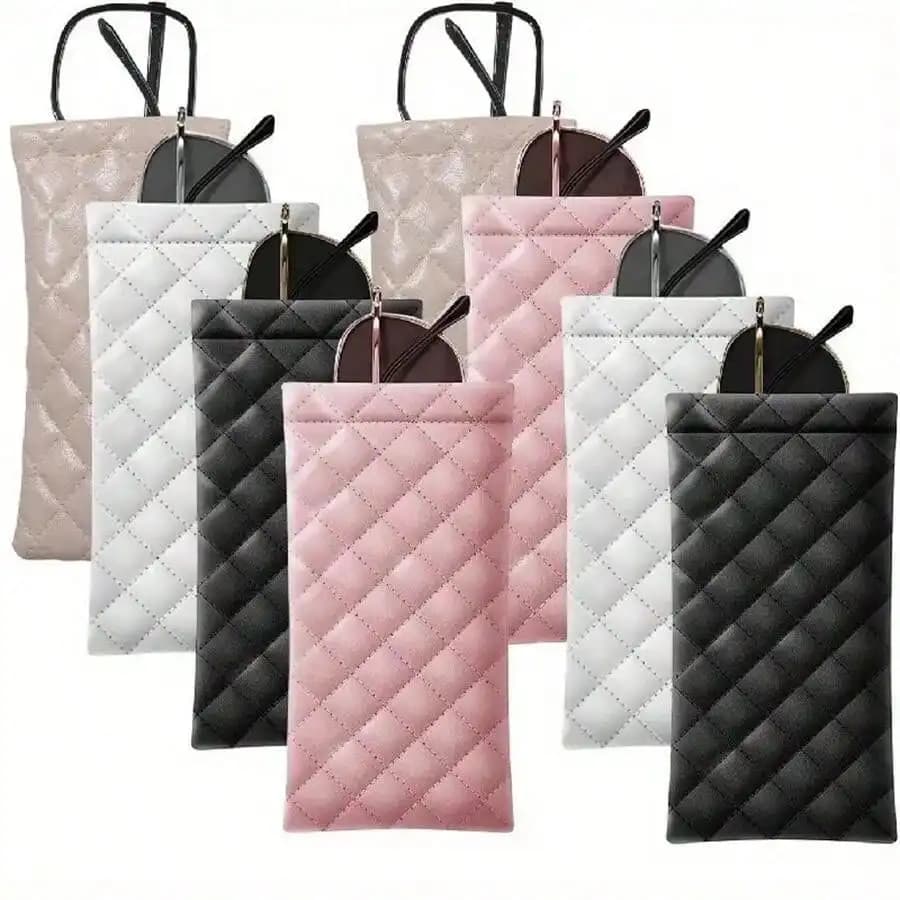 1 custodia per occhiali portatile unisex in pelle PU - Borsa portaoggetti multifunzione in pelle PU per occhiali, telefono, monete