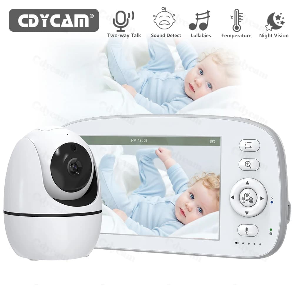 5" Baby Monitor with Pan Tilt Camera and Audio No WiFi Night Vision VOX Two-Way Talk Lullabies Portable Wireless Video Monitor