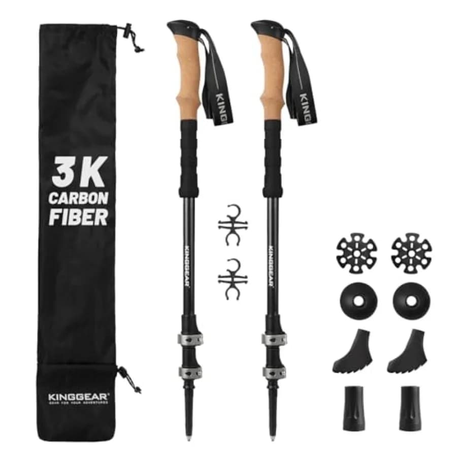 TPC-3K 100% Carbon Fiber Trekking Poles for Hiking - Ultralight Collapsible Hiking Poles with Cork and EVA Foam Grips, Adjustab