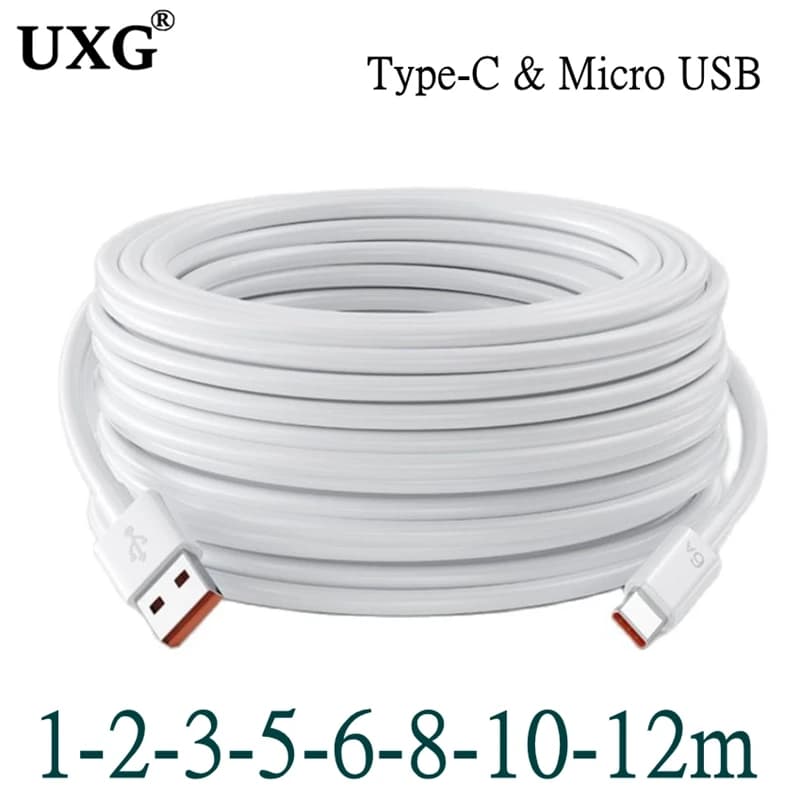 3/5/8/10M USB Type C Long Extensible Fast Charging Cable for Samsung Xiaomi Huawei Laptop Tablet Micro USB Charger Data Line