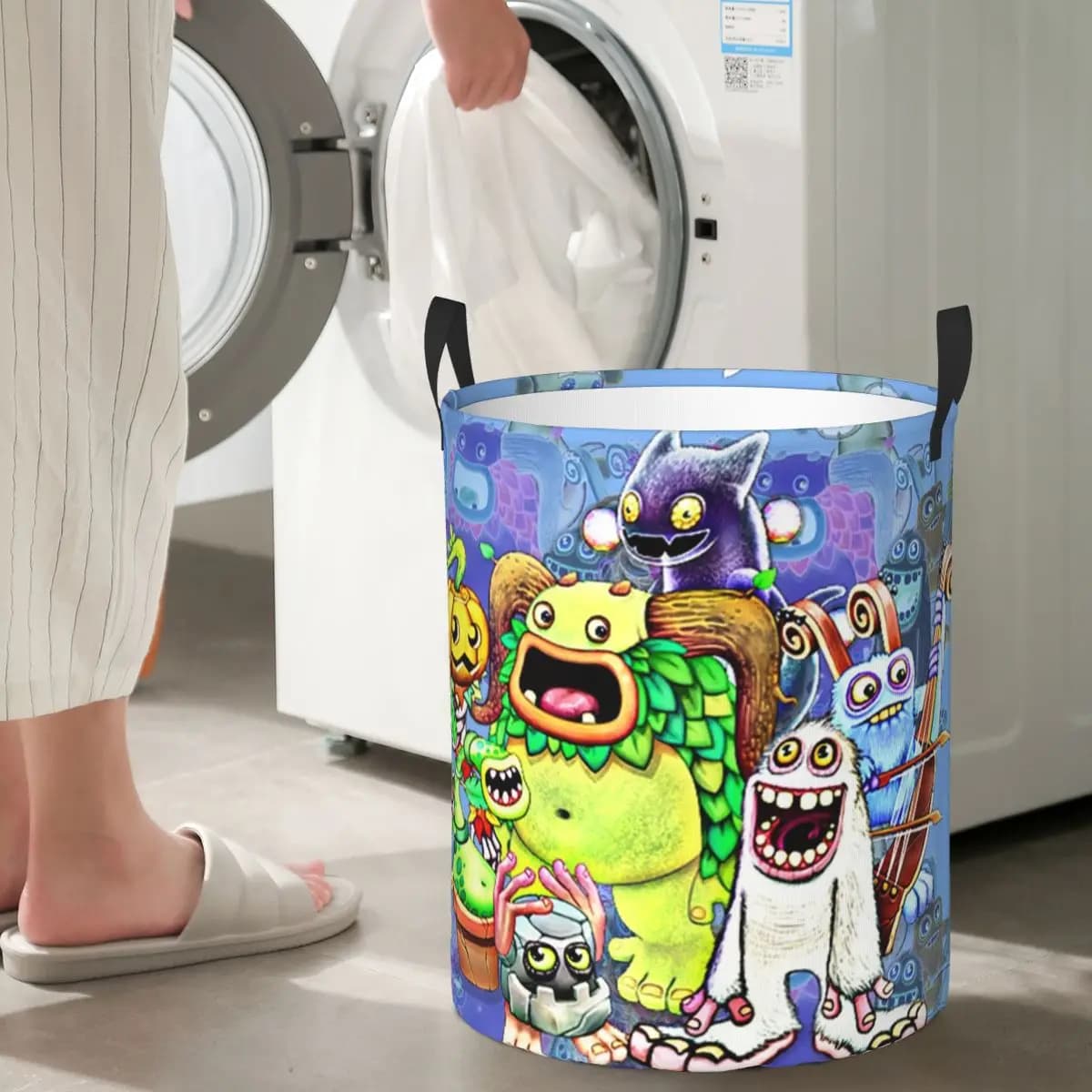 Cesti per la biancheria pieghevoli con personaggi di My Singing Monsters, cesto portaoggetti per vestiti sporchi e giocattoli, borsa grande impermeabile
