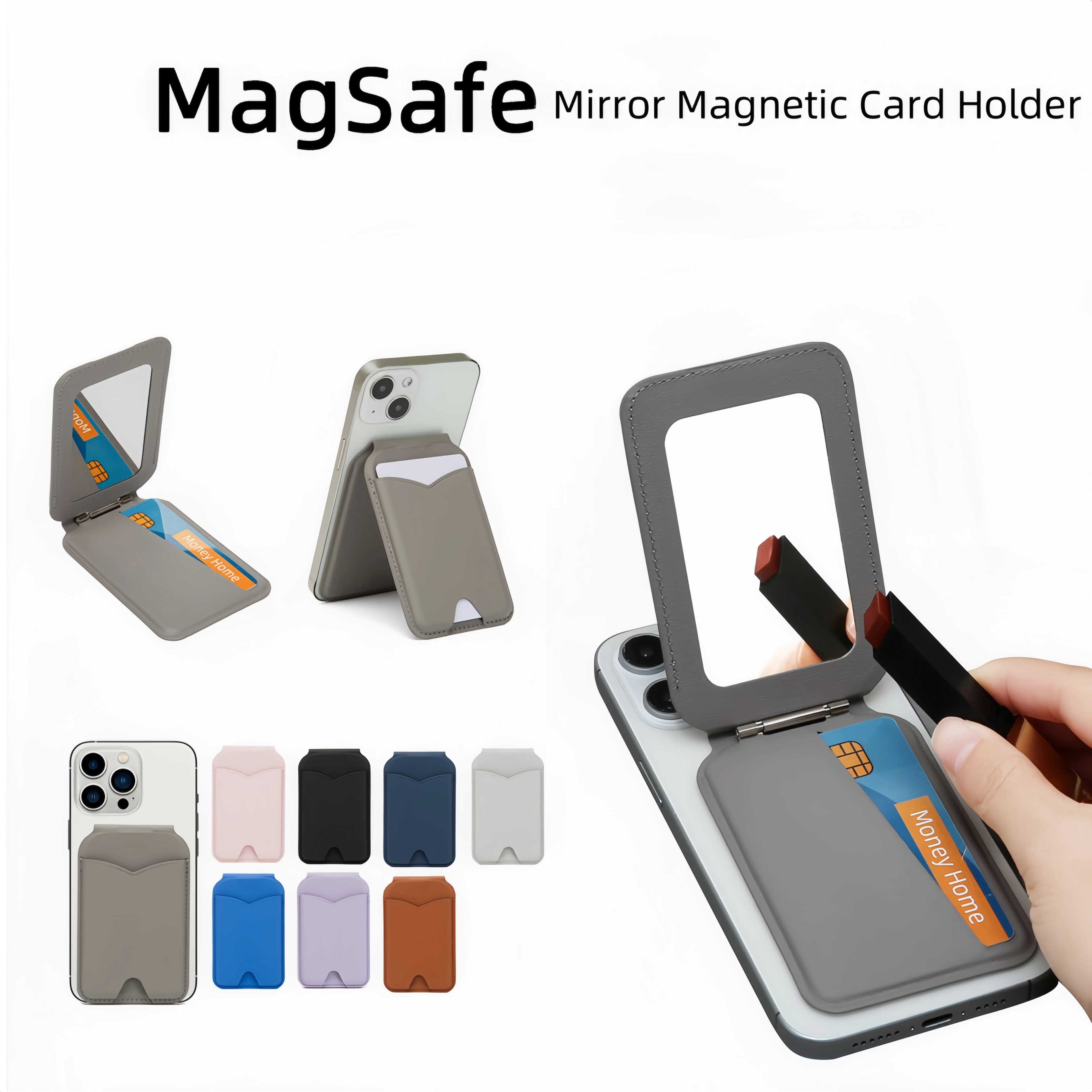 Nuovo supporto magnetico per portafoglio con specchio compatibile con supporto per telefono porta carte in pelle PU con cavalletto regolabile Magsafe