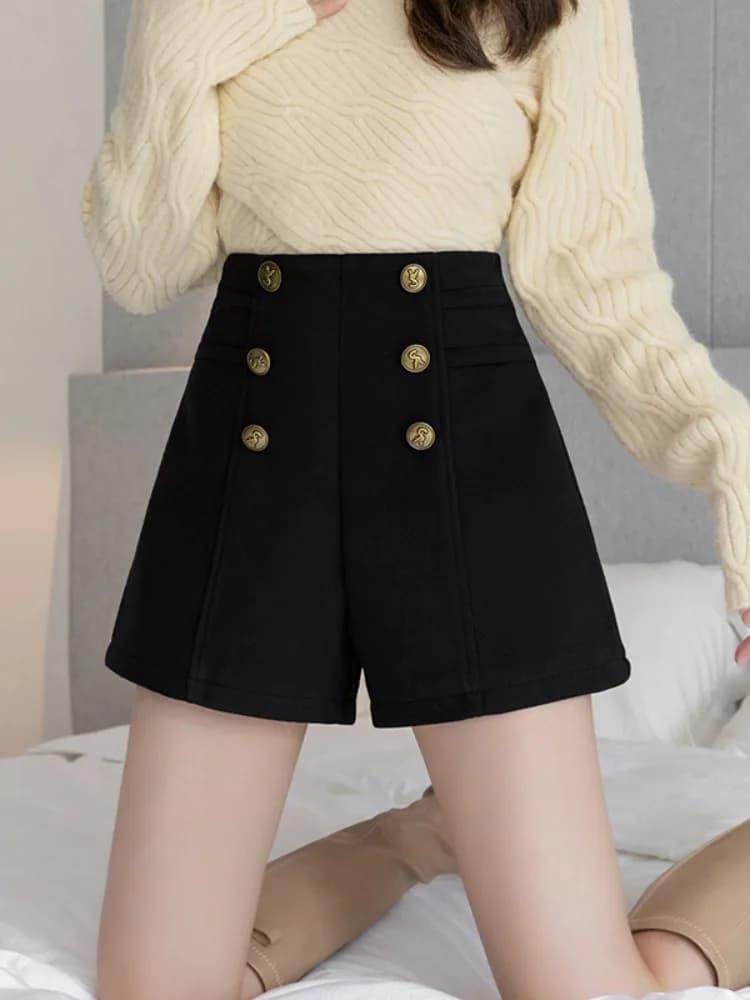 High Waist A-Line Woolen Five-Quarter Shorts Women's Spring New Style plus Size Design Sensation Slimming Outerwear Boot Pants