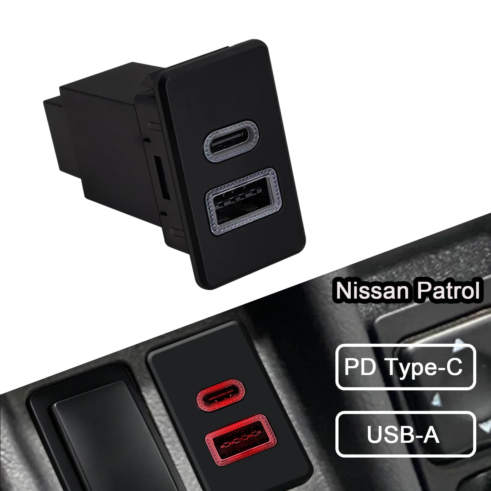 Type-C PD / USB Socket Adapter 12V/24V Fast Car Charger For Nissan Patrol GQ Y60 GU Y61 4WD Dash USB Blank Switch Replacement