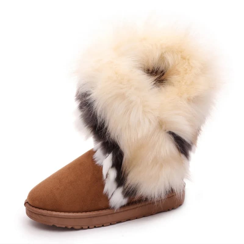 Scarpe da donna Stivali di pelliccia Stivaletti invernali caldi da donna Scarpe da neve Punta tonda Slip on Stivaletti da neve floccati femminili Scarpe da donna