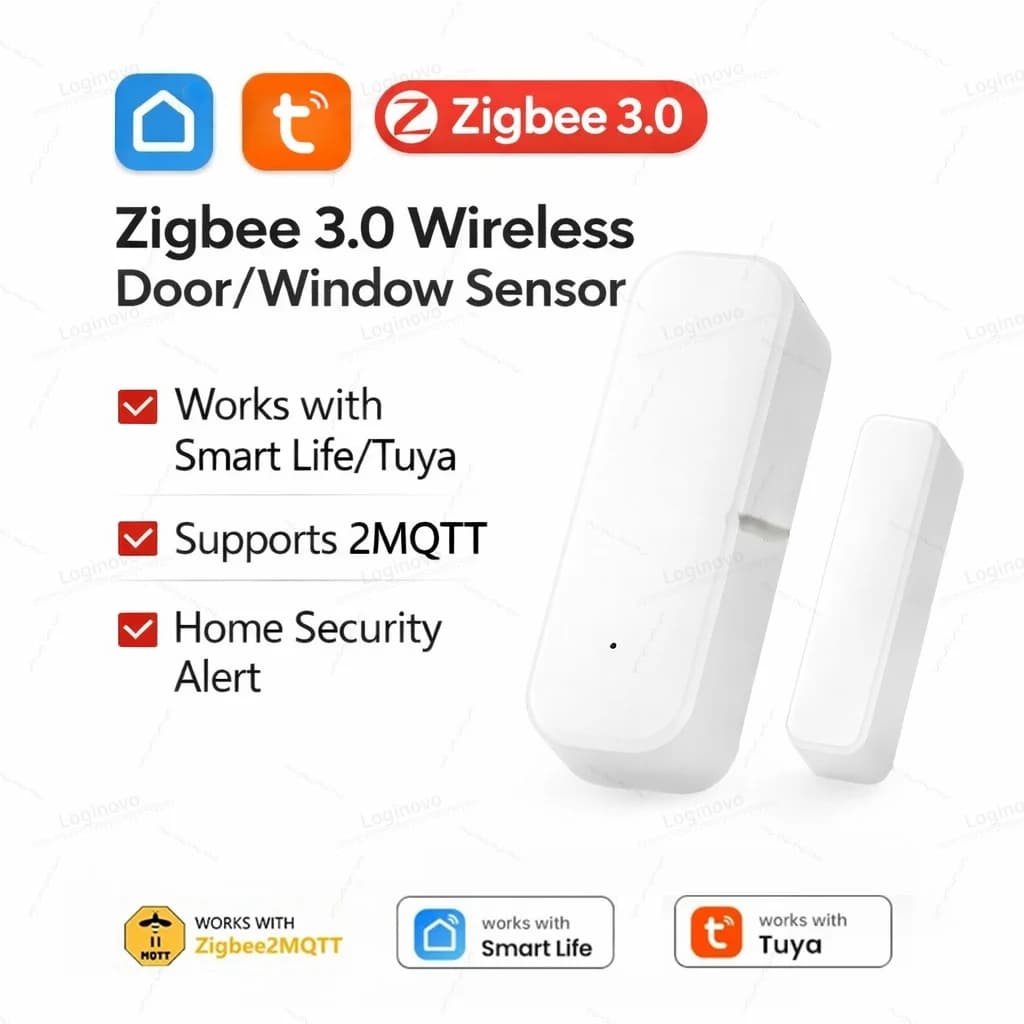 Zigbee Sensore di ingresso per porte e finestre Allarme antifurto magnetico Rilevatore di contatti Smart Life per Alexa Google Home Tuya Z2M