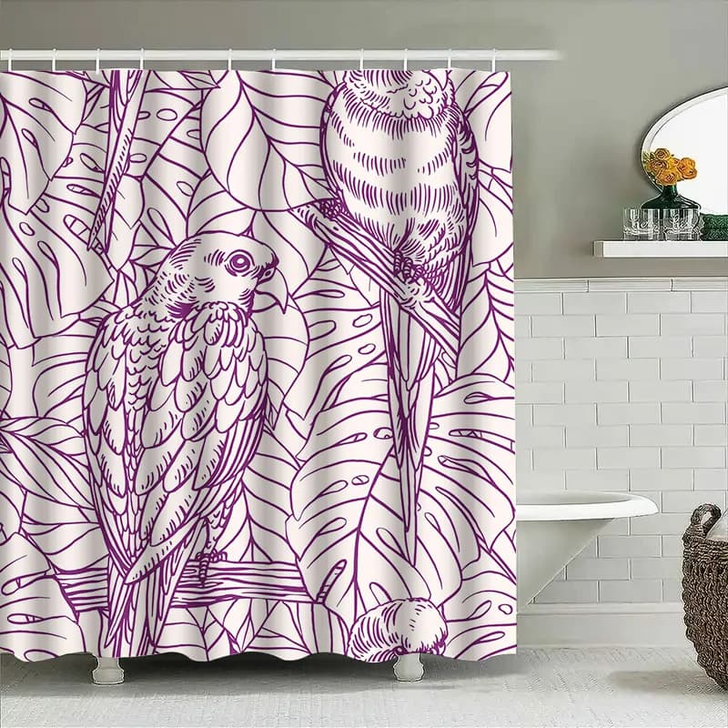 Tenda da doccia esotica Parrot Monstera Viola Boho Decor per bagno