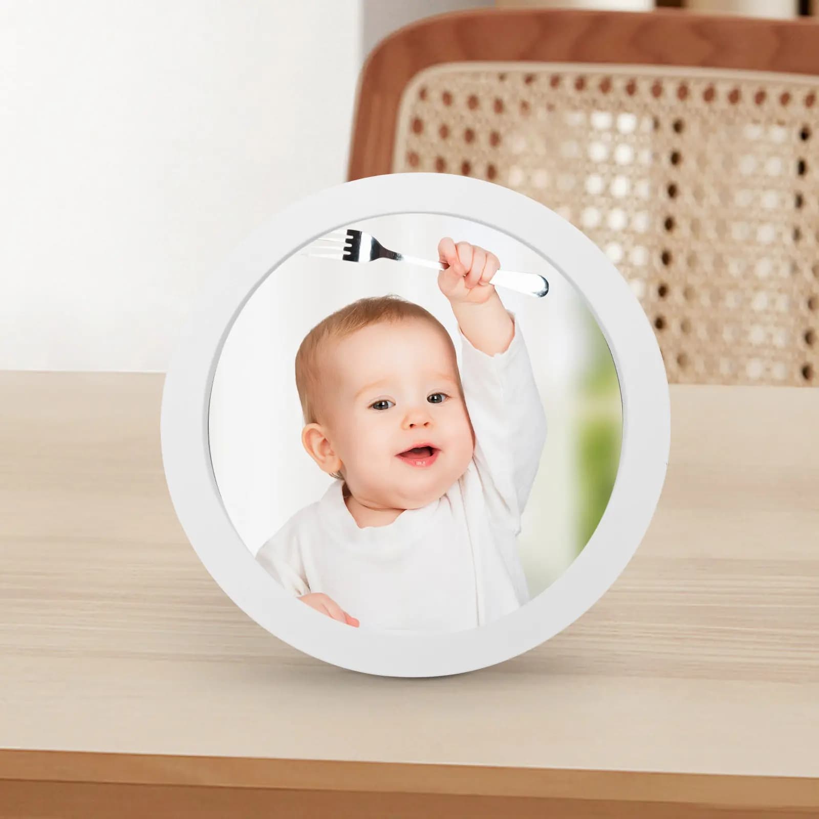 Cornice Fotografica Rotonda in Stile Europeo Semplice, Portafoto Rustico Decorativo per Camera da Letto e Ufficio, Espositore da Parete