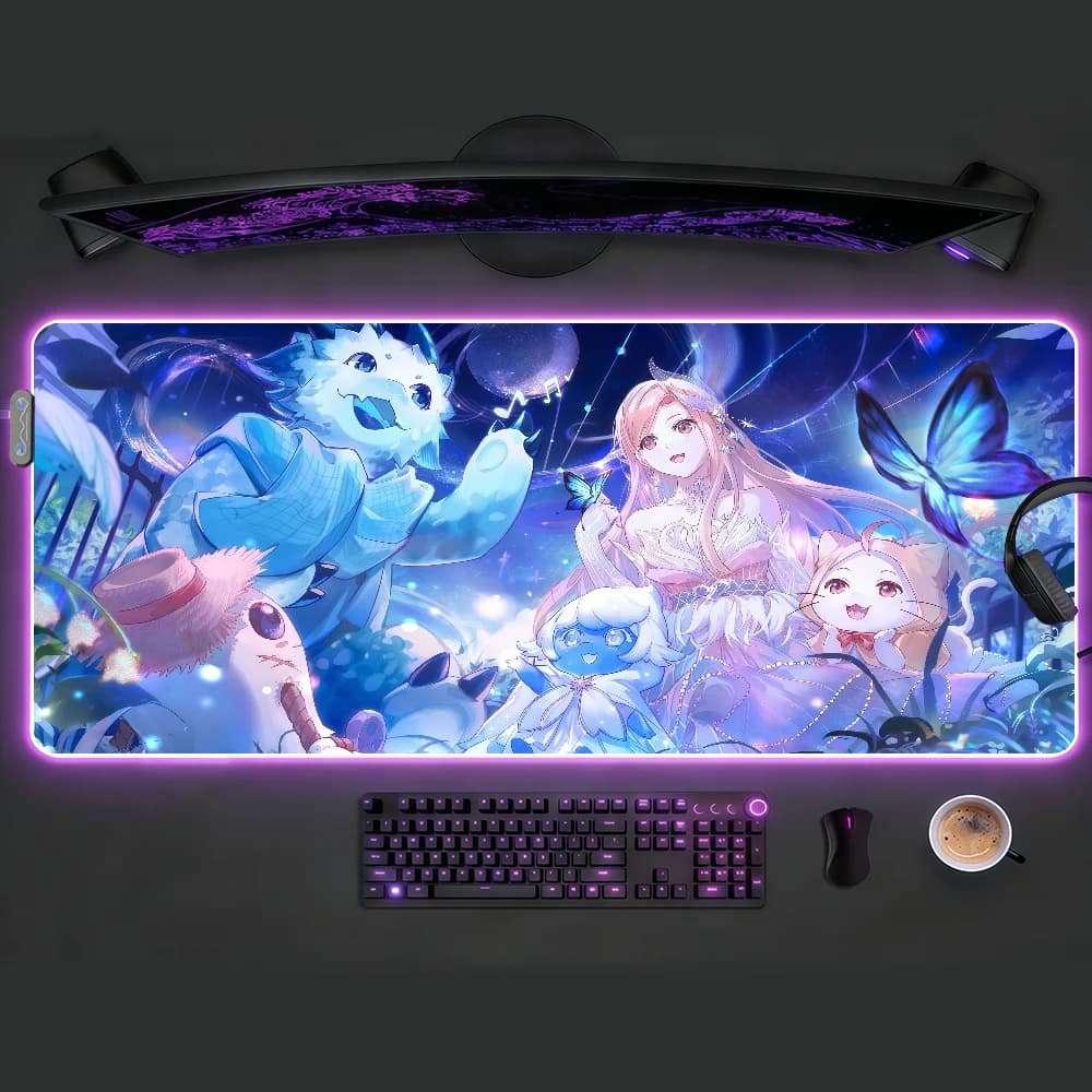 Tappetino per mouse Game Infinity Nikki RGB LED, tappetino da scrivania antiscivolo, accessori da gioco in gomma, tappetino grande XXL per tastiera da ufficio e computer