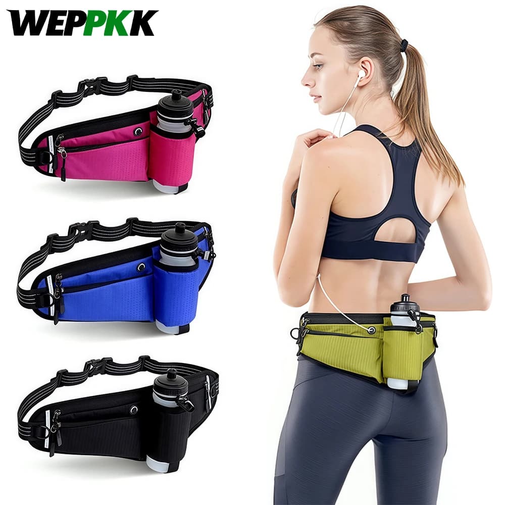 1 pcs running waist bag water bottle reflective running belt adjustable buckle, man woman hiking running walking jogging