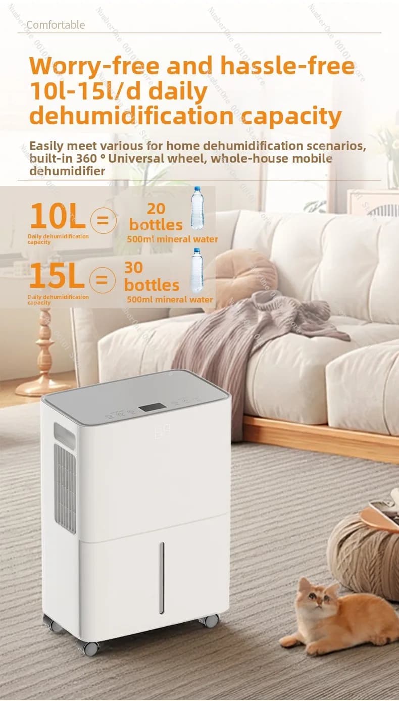 Deumidificatore Domestico ad Alta Potenza 6L/8L/10L/12L/15L per Soggiorno e Villa, Silenzioso e Compatto
