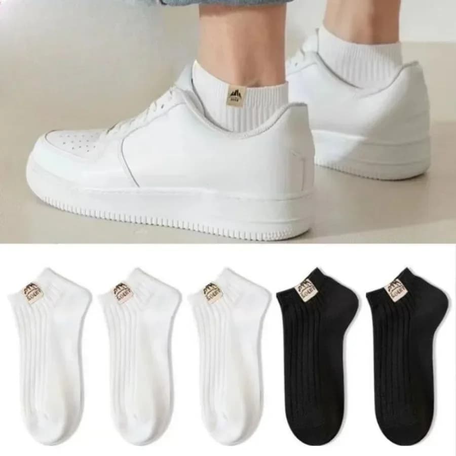 5 paia di calzini con logo Snow Mountain in bianco e nero, abbigliamento casual per tutti i giorni, stile college, tutto l'anno