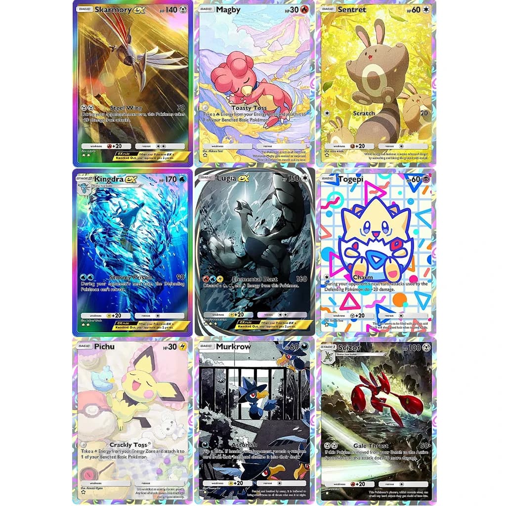 9 Pz/set FAI DA TE Saggezza del Mare e del Cielo Tasca Pokemon Carta Ex Lugia Kingdra Sentret Skarmory Pichu Grosso Flash Gioco di Carta di Raccolta