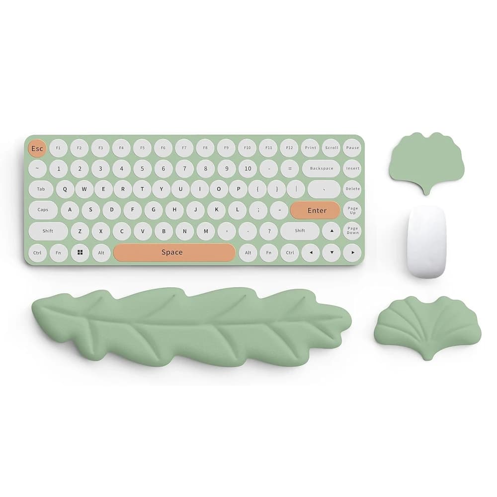 Set di cuscinetti per poggiapolsi per tastiera, supporto per cuscino per polso in memory foam in pelle PU a forma di foglia, supporto per poggiapolsi per mouse, supporto per polso antiscivolo