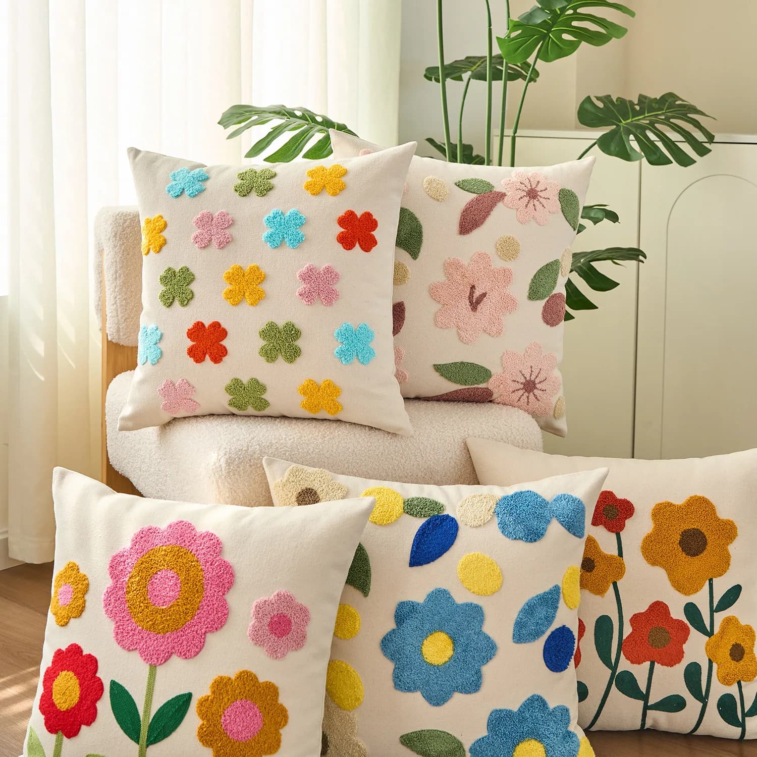 Embroidered pillow lining with plants Boho 45x45 cm Faithful for decorative cushions Faithful aesthetics cute for sofa bed of the living room