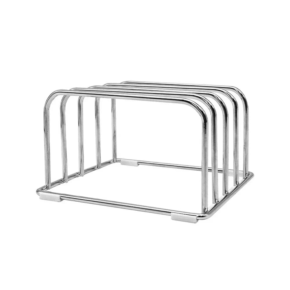 Kitchen Countertop Cutting Board Organizer Made of Stainless Steel with Space Saving Compact Dimensions and Stable Base
