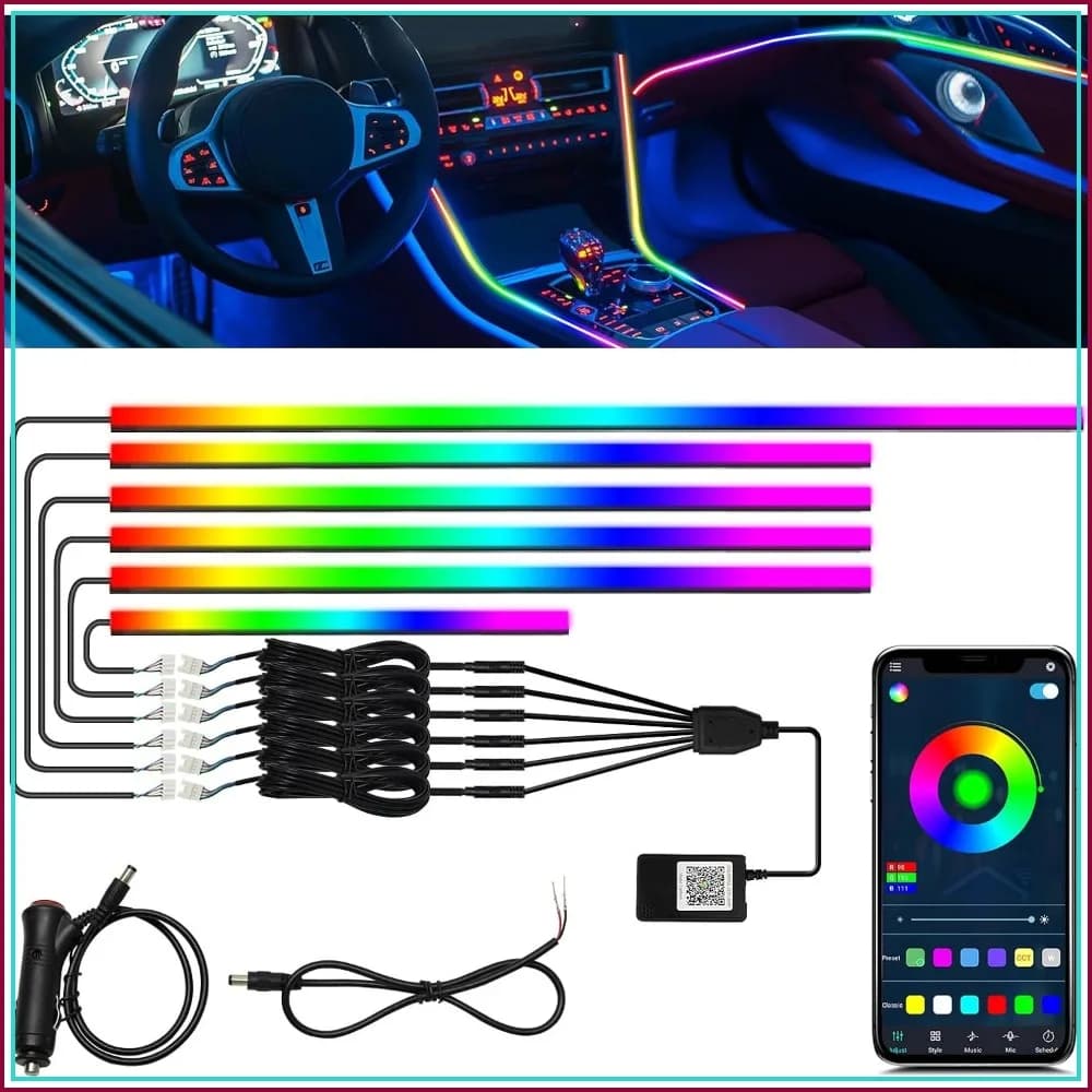 Acrylic LED Strip Lights for Car, APP Control, 175in 593LED, 6 in 1 Ambient Lighting Kit