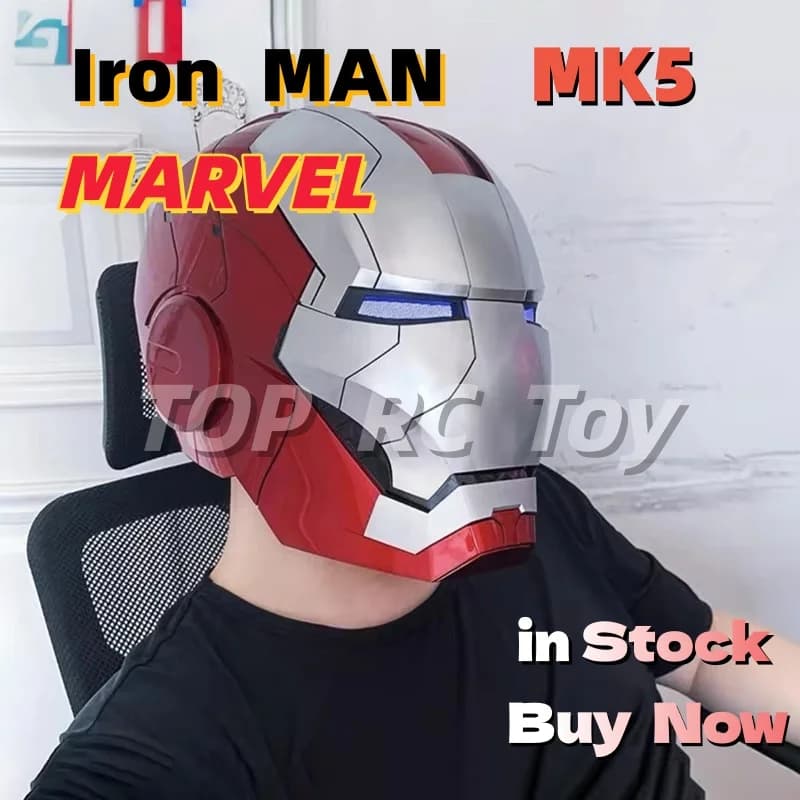 Casco Cosplay Marvel AutoKing Iron Man Mk5 in Scala 1:1, Modello Indossabile con Controllo Vocale e Luci per Adulti, Regalo di Natale