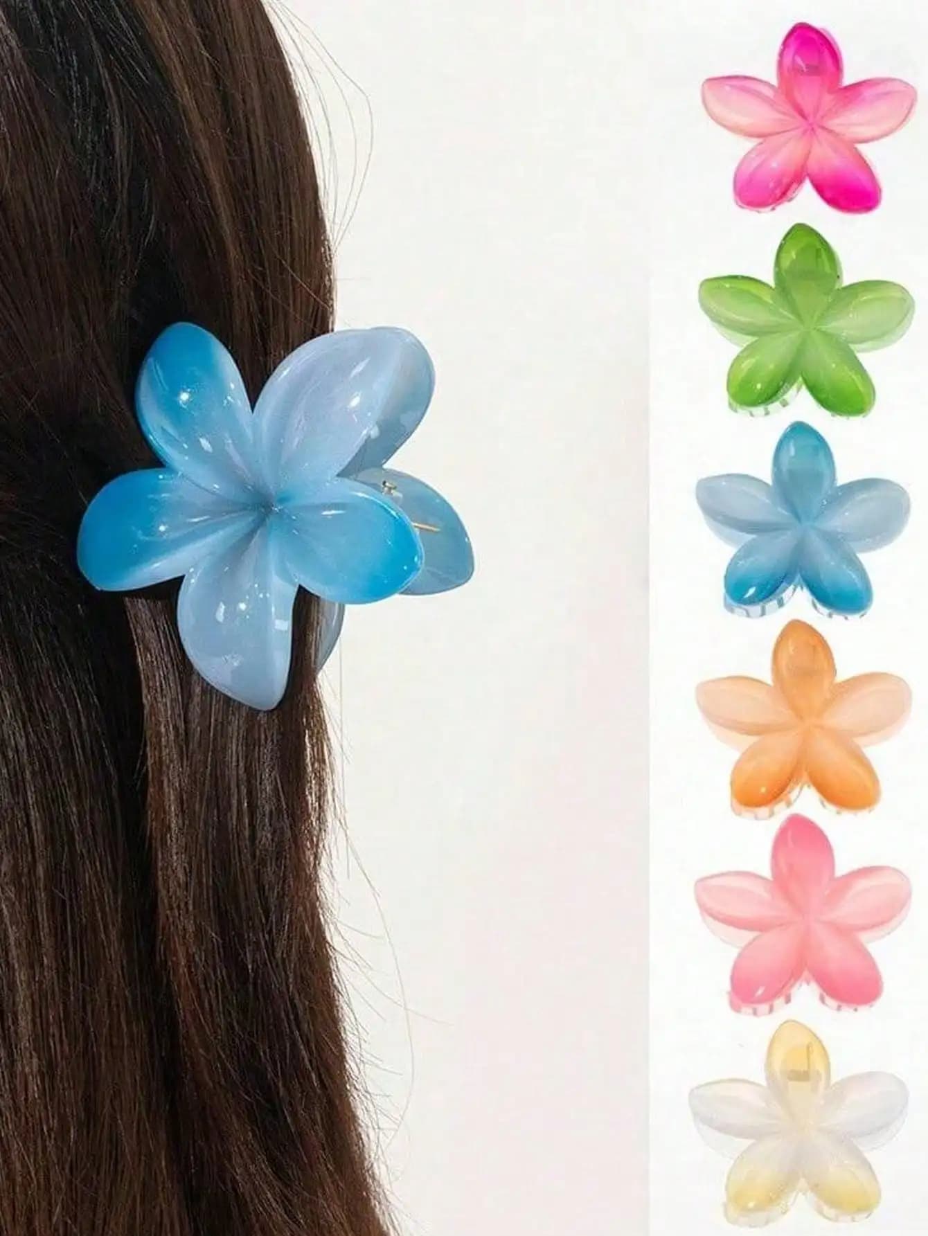 1pc Summer Beach Flower Hair Claw Clips - 6pcs For Thick Hair, Strong Fixation And Non-Slip, Hawaiian Style, Holiday