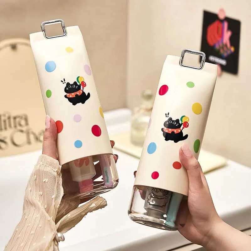 Portable Travel Toothbrush Case Cute Black Cat Polka Dot Toothpaste Holder Outdoor Wash Cup Travel Toiletries Storage Box