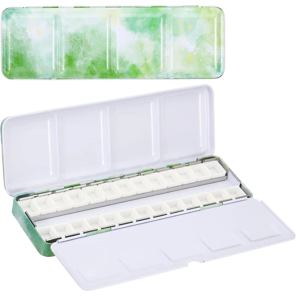 Empty Watercolor Palette, Metal Watercolor Tin with 26pcs Half Pans Paint Case with Lid Paint Box for Travel Gouache Oil Paintin