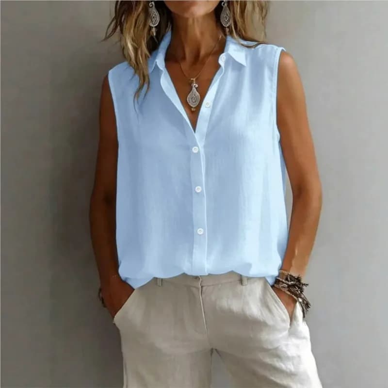 Summer Sleeveless Casual Shirts Vest Women Lightweight Breathable Sports Turn Down Collar Blouse Solid Sports Loose Beach Tops