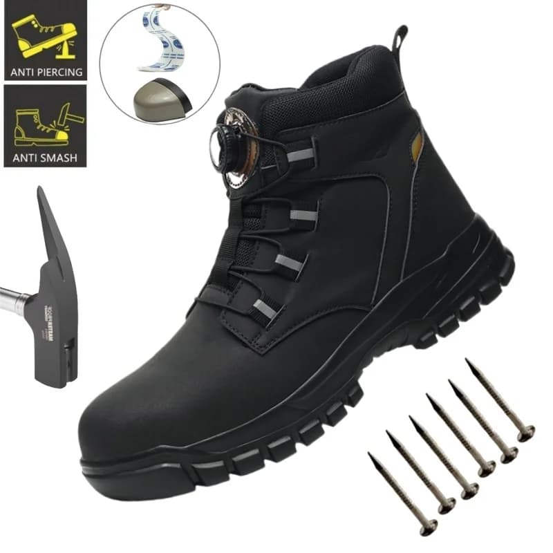 NUOVI Stivali di sicurezza con fibbia rotante per uomo Scarpe da ginnastica da lavoro Stivali antiscivolo in pelle Scarpe con punta in acciaio Sicurezza a prova di foratura Botas da uomo