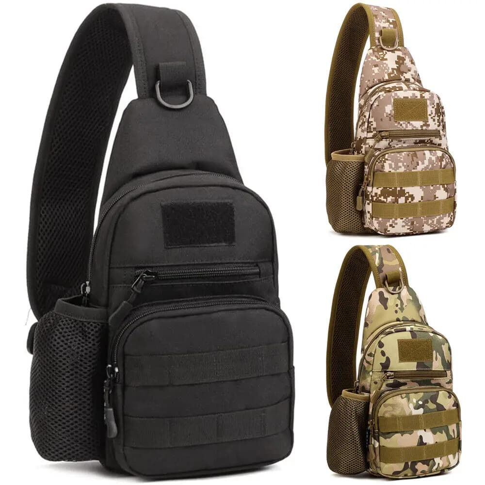 Crossbody tactical backpack with bottle holder, MOLLE EDC shoulder bag for travel walks
