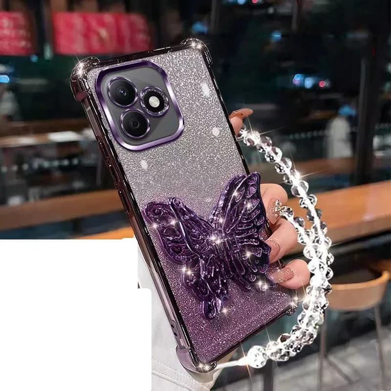 Custodia a Braccialetto Antiurto per Xiaomi POCO X8 Pro M8 F8 C85 Redmi 15A 15C Note 15 Pro Plus con Supporto a Farfalla e Glitter