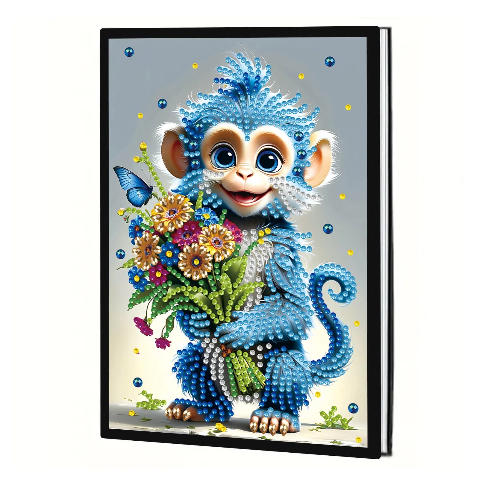 Kit per quaderni con pittura artistica con diamanti per adulti, quaderno con scimmia blu, punti artistici con diamanti a forma speciale per regalo artistico creativo per ufficio