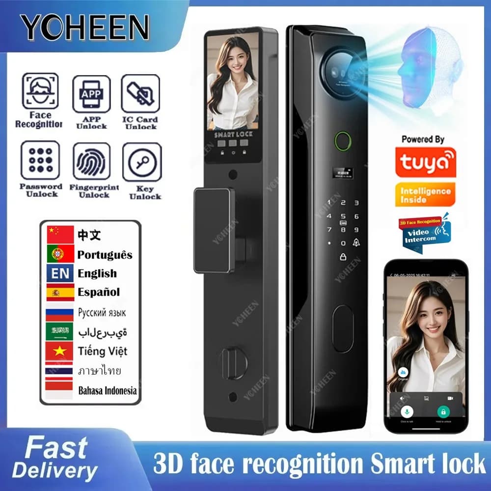 Citofono attivo Videocitofono Active Tuya Wifi App Sblocco Multilingue Full Automatico Face Codice impronte digitali Scheda chiave Smart Lock