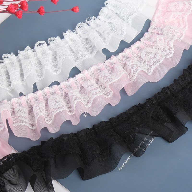 40 Meters of Double Lace Chiffon with Balze Plissettate for skirts, Clothes for dolls, Sewing, Decoration Curtains - Pink, Blue, Purple