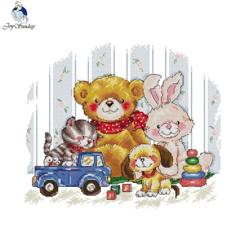 JoySunday Good Friends Pattern stampato kit punto croce Aida Cloth 16CT 14CT tessuto fai da te artigianato ago Canva ricamo a mano Set