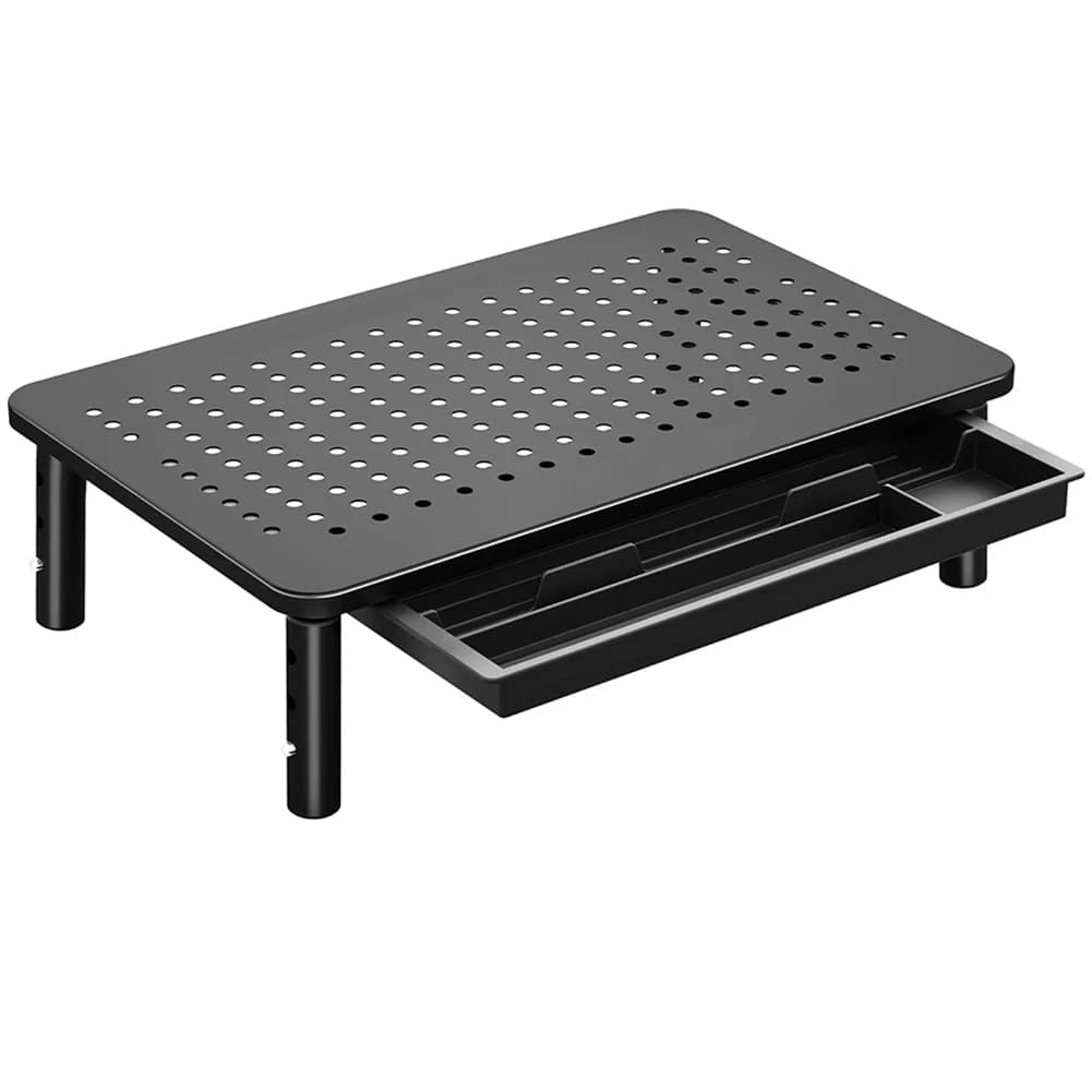 Supporto per Monitor con Cassetto, Stand per Computer in Metallo Regolabile in 3 Altezze per Laptop, PC, Stampante