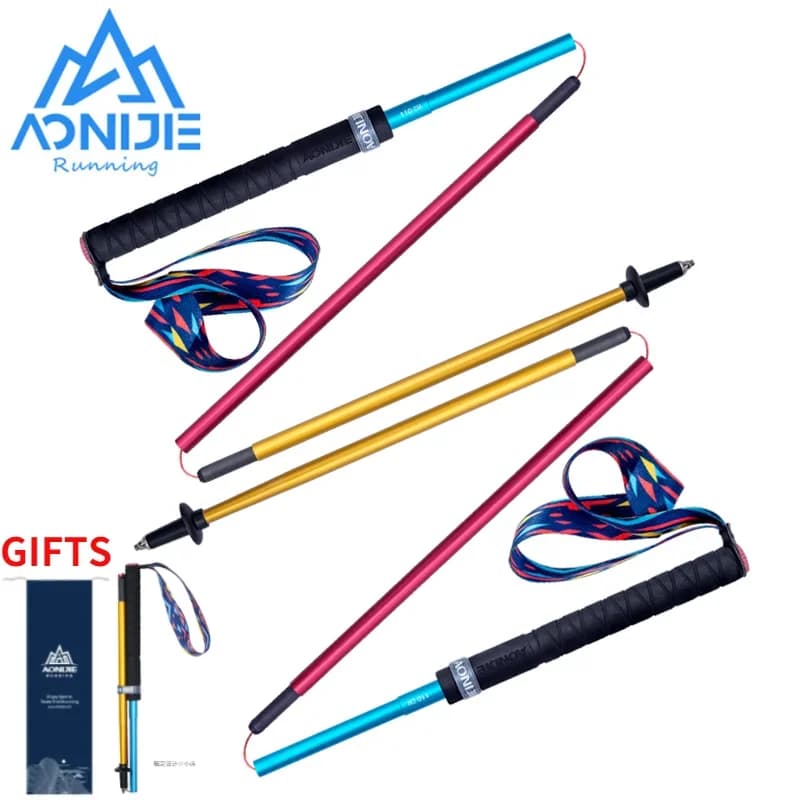 2PCS AONIJIE E4201 Lightweight Folding Foldable Quick Block Trekking Pole Trekking Trail Running Stripe Carbon Fiber
