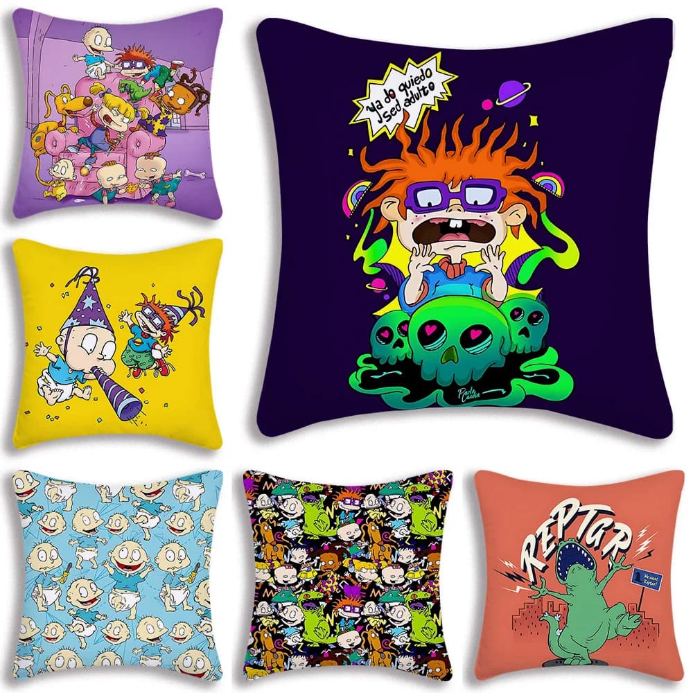 Anime Funny R-Rugrats Fodere per cuscini Cartoon Divano Decorativo per la casa Stampa fronte-retro Breve peluche Fodera per cuscino carina