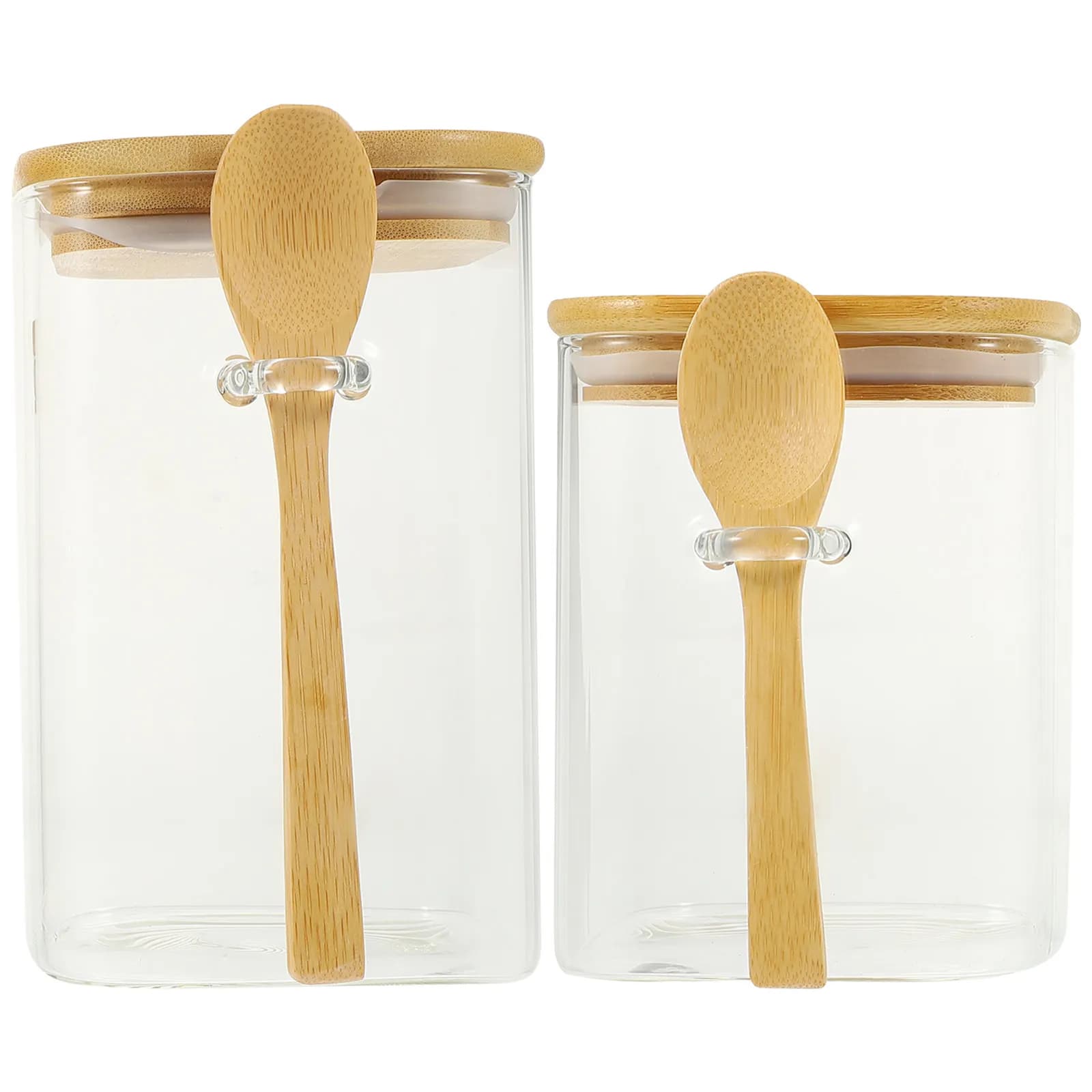 2Sets Airtight Coffee Bean Storage Containers Glass Jars with Spoon Sealed Lid for Dry Food Tea Sugar Canisters