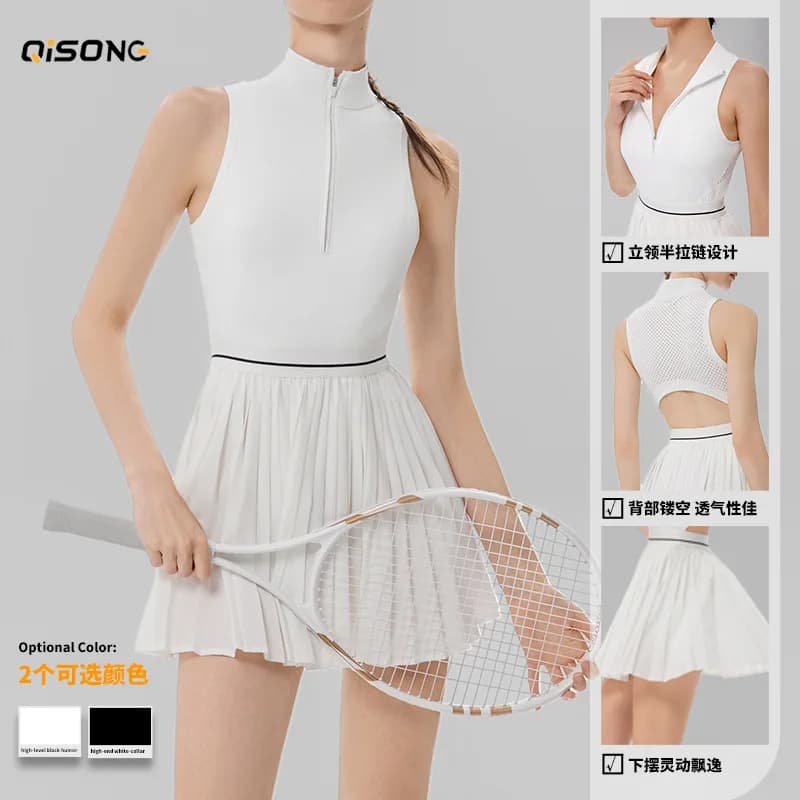Abito da tennis da donna con pantaloncini Abbigliamento da golf plissettato bianco nero Abbigliamento sportivo da badminton estivo senza schienale Abbigliamento da palestra da corsa