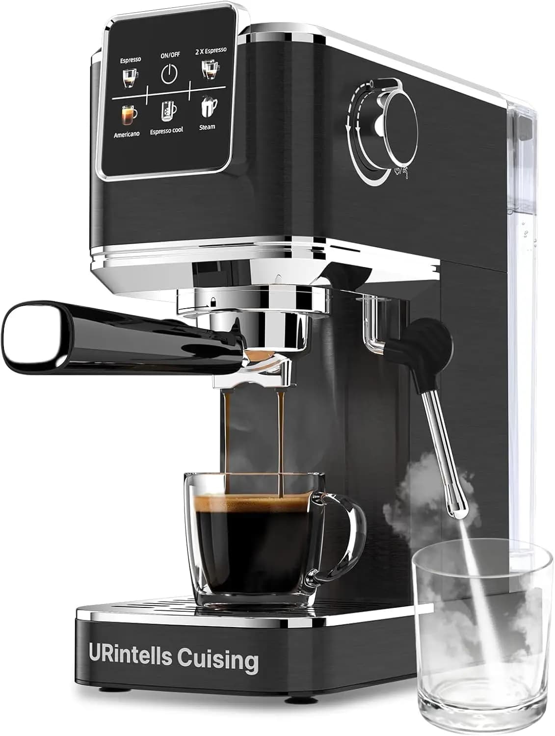 Macchina per Espresso 20 Bar con Schermo Touch, Montalatte a Vapore, Compatta in Acciaio Inossidabile