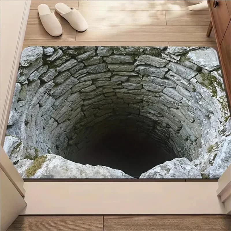 Tappeto 3D con Illusione Ottica Abisso Infinito 40x60cm, Antiscivolo, Lavabile in Lavatrice, per Bagno, Camera da Letto, Campeggio, Yoga, Durevole