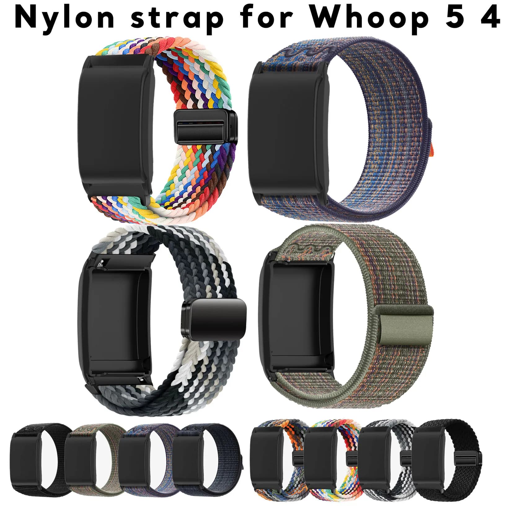 Nylon Watch Strap for Whoop 5.0 Wristband Weave Fabric Watch Band with Cover for Whoop 4.0 Sport Wrist Bracelet Magnetic Belt