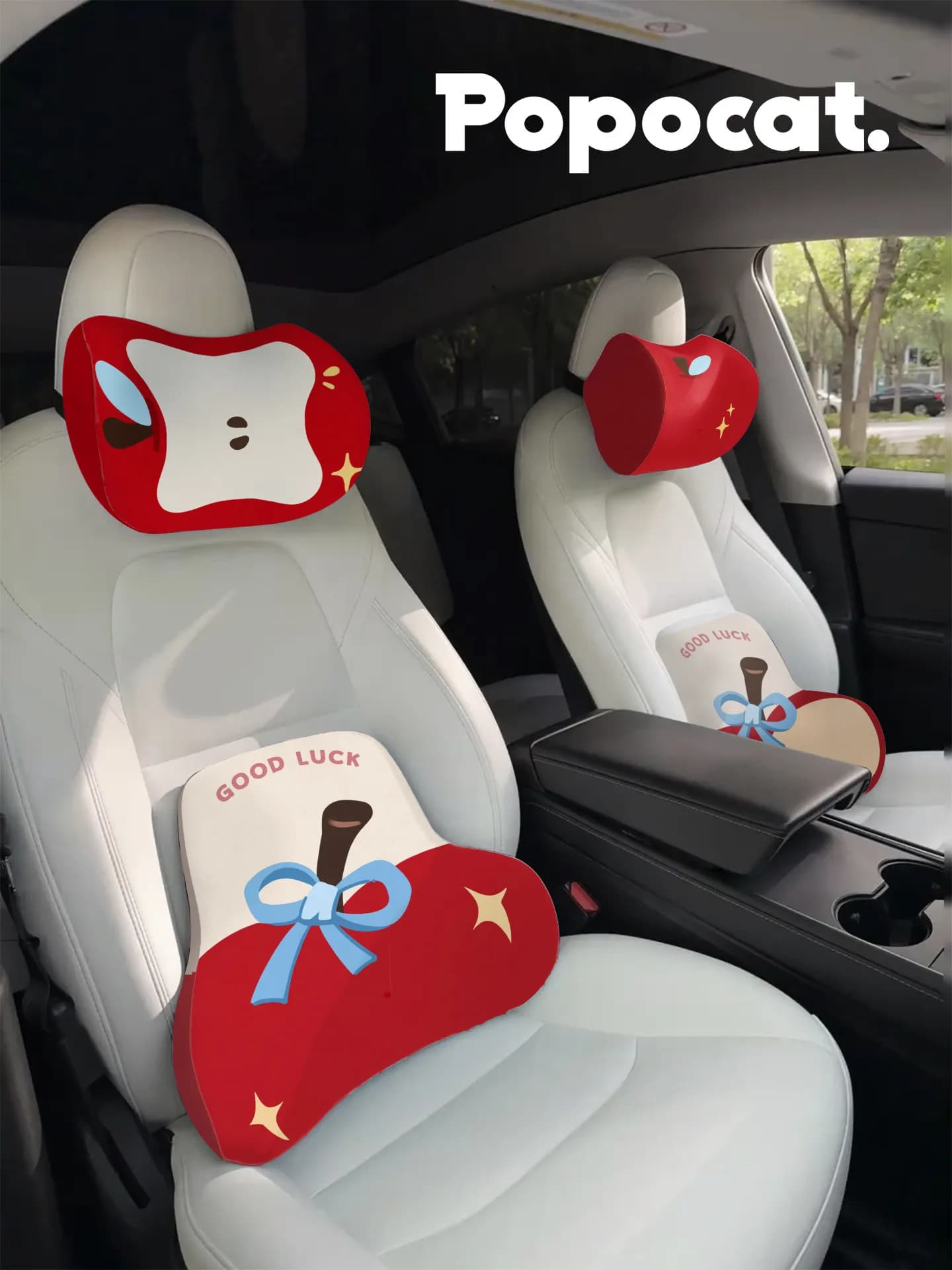 Apple Car Headrest Pillow Plush Doll Neck & Lumbar Support Cushion Adjustable Car Seat Pillow Seat Belt Cover