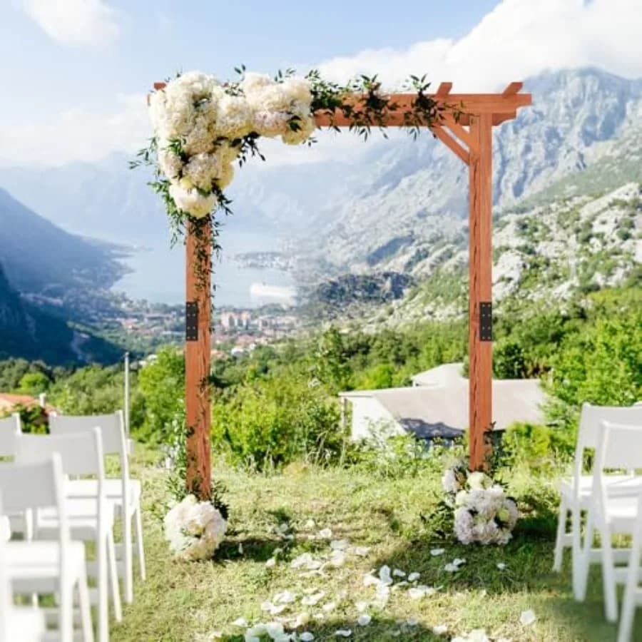 Wood Garden Arch for outdoor climbing plants, natural wood color, sturdy and weather-resistant, 7.3 ft tall with 88 inch wide b