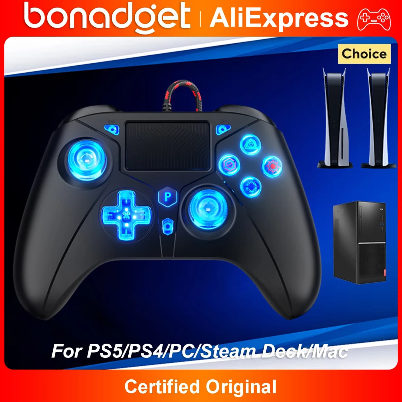 Gamepad per PS5/P4 Console PC/Steam Deck/Mac Controller di gioco Turbo Doppia vibrazione Cavo da 2 M Controller cablato Accessori da gioco