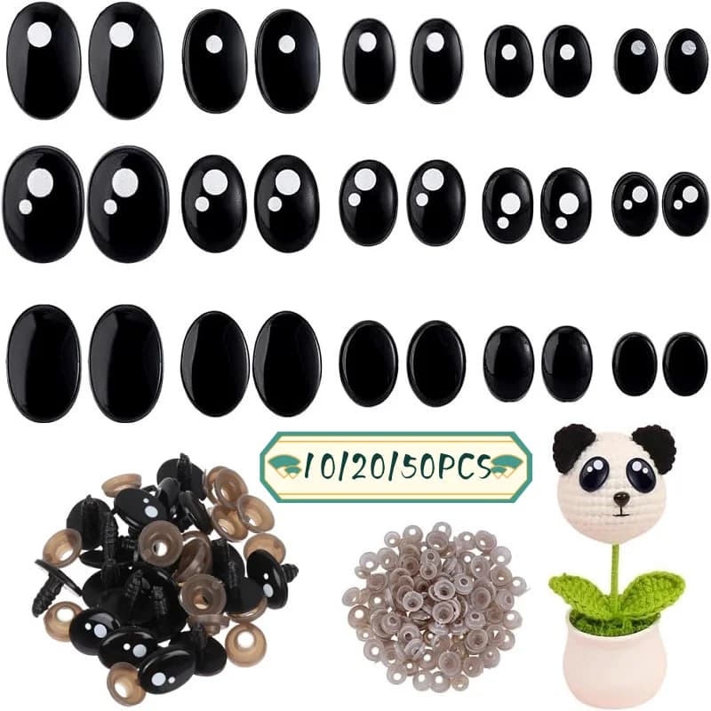 7-12mm 10/2050 pezzi occhi di sicurezza ovali in plastica nera per animali orsacchiotto bambola burattino artigianato bambini giocattoli fai da te accessori bambola di peluche