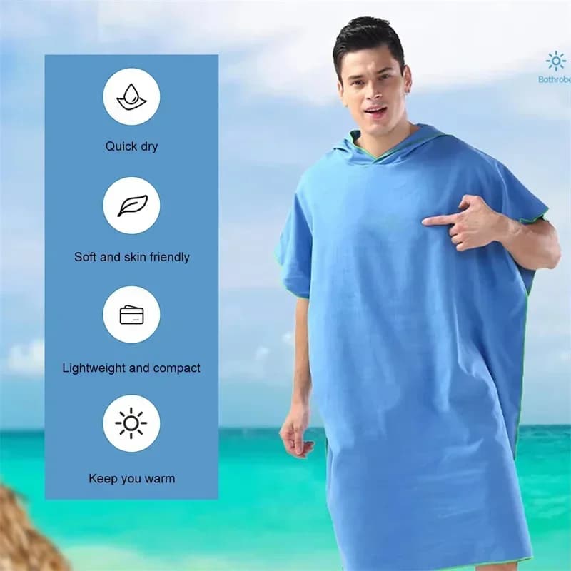 Asciugamano con Cappuccio in Microfibra per Uomo e Donna, per Nuoto, Spiaggia, Viaggio, Asciugatura Rapida, Accappatoio, Poncho da Surf, Sauna