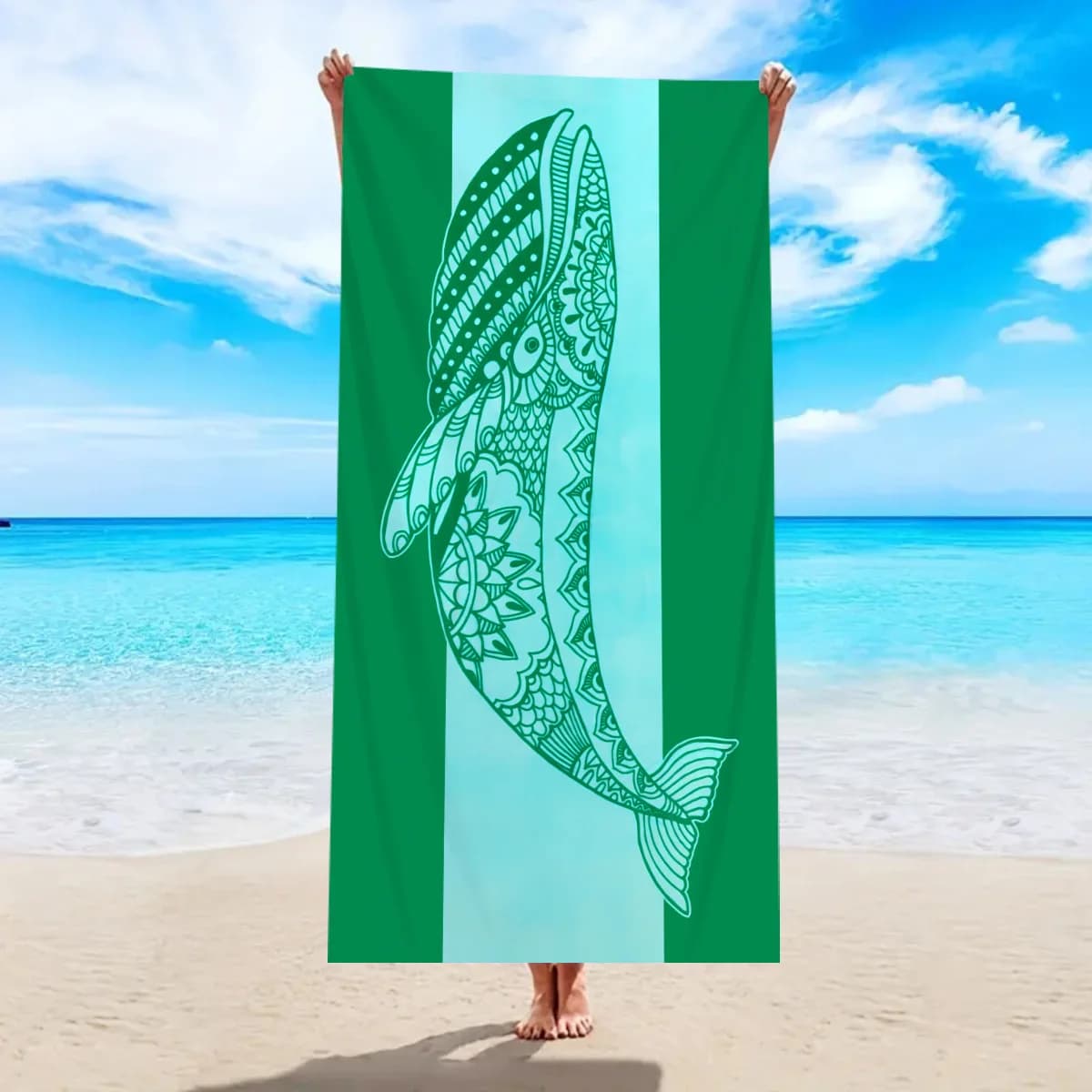 Telo Mare a Coda di Sirena Verde con Motivo a Squame, in Microfibra ad Asciugatura Rapida, per Nuoto e Bagno, Coperta Estiva da Viaggio