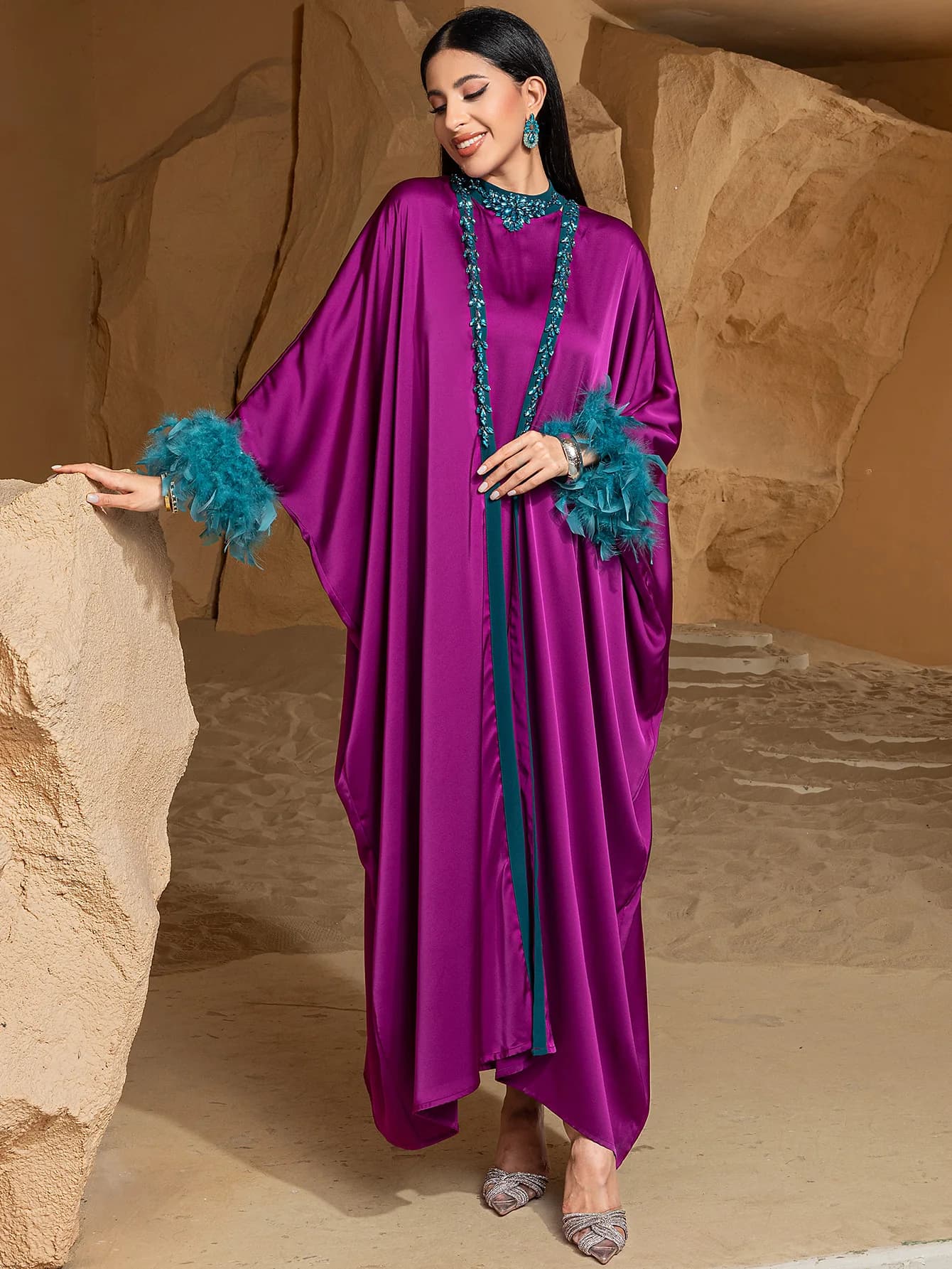 Abito Eid per donna Abaya Cardigan Set da 2 pezzi Abiti lunghi da festa Abito caftano musulmano Jalabiya Ramadan Caftano Abiti Largos