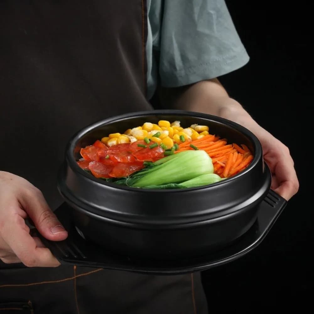 Thickened Korean Stone Pot with Tray Multi-purpose Mixed Rice Stone Pot High Temperature Ceramics Cooking Soup Pot