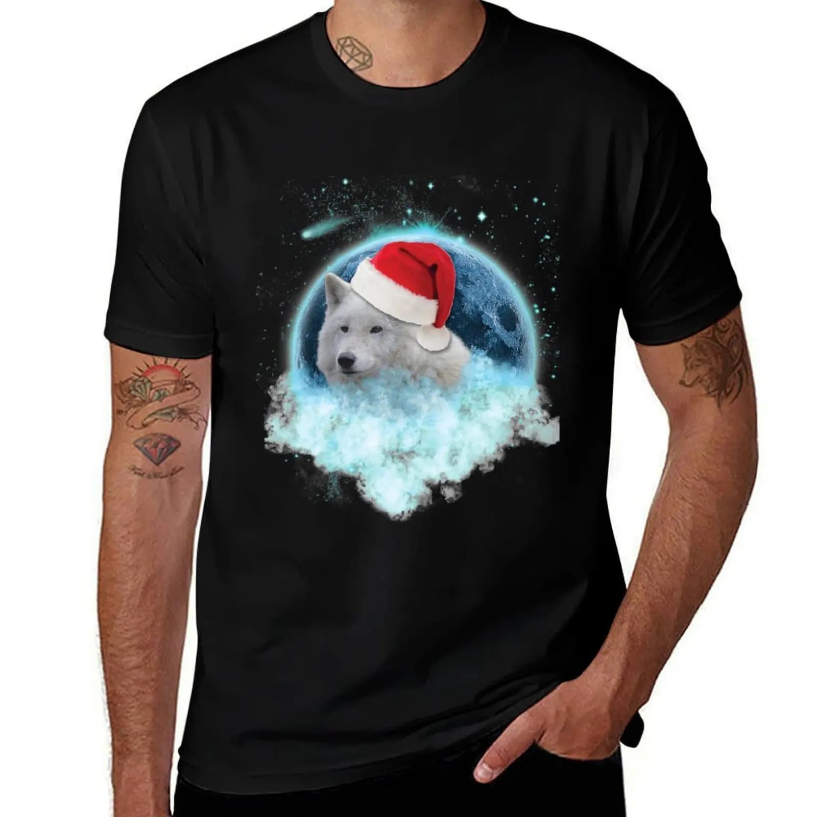 Santa White Wolf Blue Moon Dream Catcher A T-Shirt Simple Trendy Casual T-Shirt